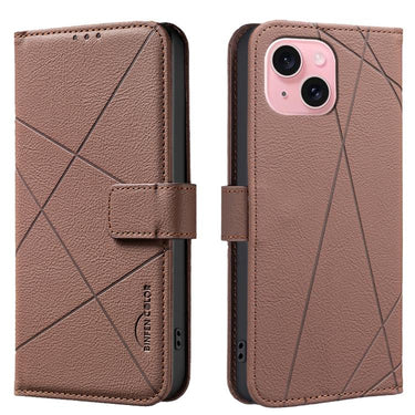 Geometric Pattern RFID Leather Phone Case, For iPhone 15, For iPhone 13 / 14, For iPhone 14 Pro, For iPhone 14 Pro Max  