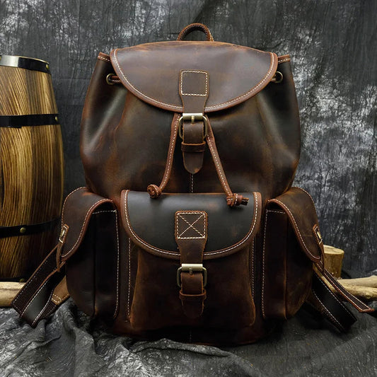 Men's Women's  Crazy Horse Leather Backpacks Vintage Genuine Leather Laptop Men Women Unisex Bapacks Cow Leather School Bag  