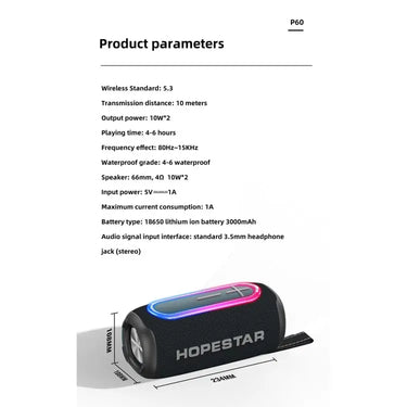 HOPESTAR P60 IPX6 Waterproof 10W 66mm Outdoor Bluetooth Speaker Utrano