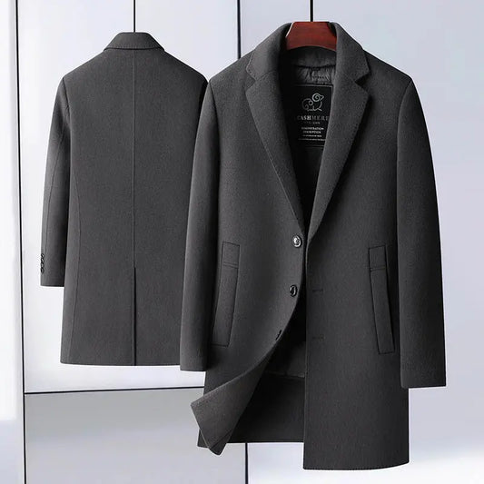 Handmade Double-faced Woolen Goods Mid-length Suit Collar Goose Down Removable Liner Casual Coat  