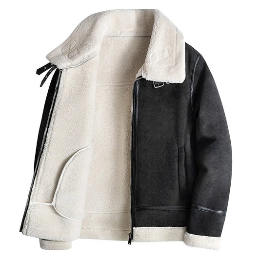 Hunting outfit fur integrated men's short motorcycle lapel flight suit handsome PU leather jacket leather jacket jacket trendy  