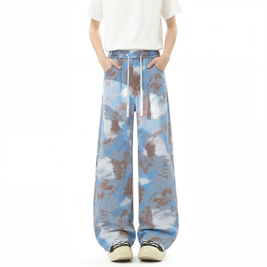 INS Street Straight Leg Patterned Lyocell Ice Silk Jeans  