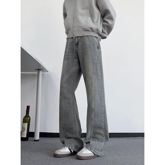 Jeans Men's Trendy Cool Vibe Pants Slim Straight Leg Slightly Flared Trousers  