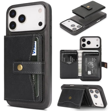 Kalebol Magnetic Button Card Bag MagSafe Ring Leather Phone Case, For iPhone 17 Pro Max, For iPhone 17 Pro, For iPhone 17, For iPhone Air  