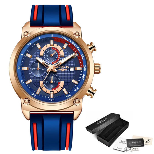 LIGE New Creative Design Blue Watches Men Luxury Quartz Wristwatch Stainless Steel Chronograph Sport Men Watch Relogio Masculino 
