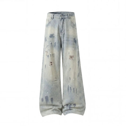 Lightweight Paint Splatter Ripped Jeans for Men  