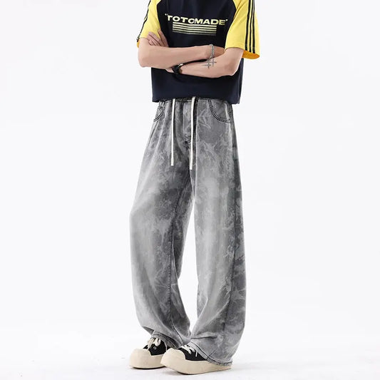 Linen-like Rayon Denim Pants Men Retro Long Pants  