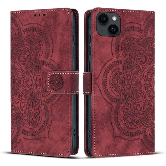 Mandala Embossed Retro Frosted Leather Phone Case, For iPhone 15, For iPhone 14 Plus, For iPhone 14 / 13, For iPhone 14 Pro  