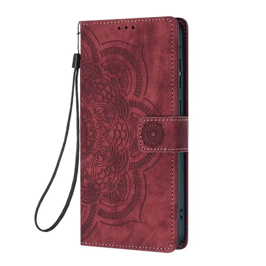 Mandala Embossed Retro Frosted Leather Phone Case, For iPhone 16, For iPhone 15 Pro Max, For iPhone 15 Pro, For iPhone 15 Plus  