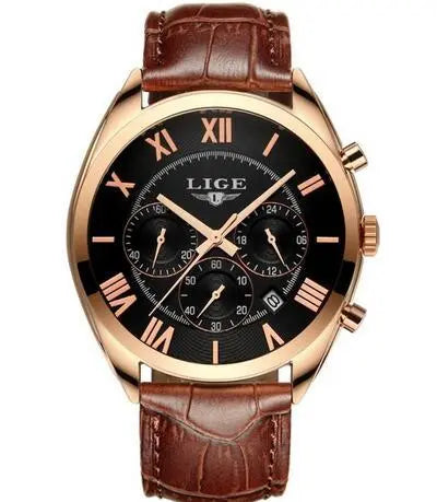 Men's Watch Top Brand Luxury Waterproof Date Quartz Leather Sport Chronogra 