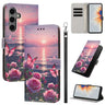 Painted Pattern Vegan Leather Phone Case with Strap, For Galaxy S24+ 5G / S25+ 5G, For Galaxy S25 Ultra 5G, For Galaxy S24 FE 5G  