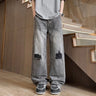 Ripped Denim Pants Men Washed Design Clean Fit Straight Leg Wide Leg Long Pants  