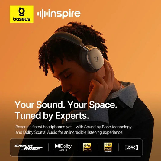 Baseus Inspire XH1 Sound by Bose ANC Wireless Headphone Bluetooth 6.1 48dB Adaptive Noise Cancellation Headset Hi-Res LDAC 100Hr  