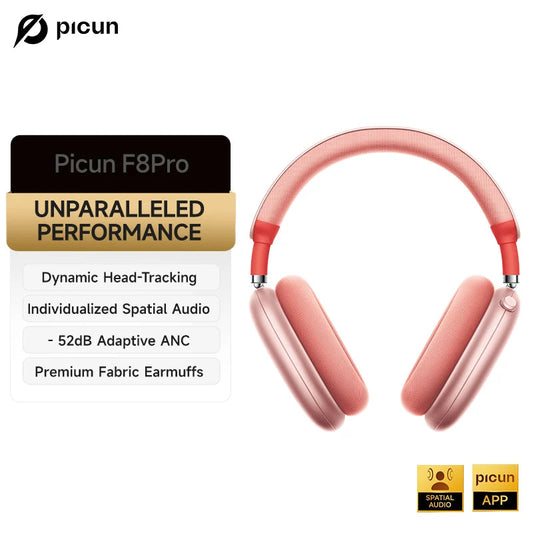 Picun F8 Pro ANC Wireless Headphones 3D Spatial Audio Head Tracking -52dB ANC HIFI Bluetooth Headset ENC HD Mic Low-Latency APP  