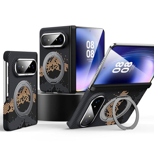 SULADA Kevlar Pixel Grid Texture Rotation Magnetic Holder Phone Case, For Huawei Pura X Max, For Huawei Mate X7, For Huawei Mate X6, For Huawei Mate X5 / X3  