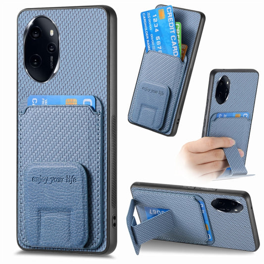 Carbon Fiber Card Bag Fold Stand Phone Case, For Honor 100 Pro 5G, For Honor 100 5G, For Honor X50i+, For Honor X50 5G