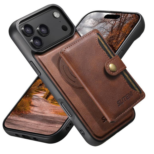 Suteni M4 Magnetic Card Bag MagSafe Leather Phone Case, For iPhone 17 Pro Max, For iPhone 17 Pro, For iPhone 17, For iPhone Air, For iPhone 16 Pro Max, For iPhone 16 Pro, For iPhone 16 Plus, For iPhone 16  
