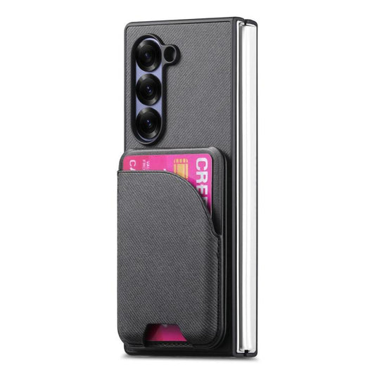 Twill Fabric Leather Skin Card Bag Magnetic Back Phone Case, For Galaxy Z Fold5, For Galaxy Z Fold4, For Galaxy Z Fold3 5G  