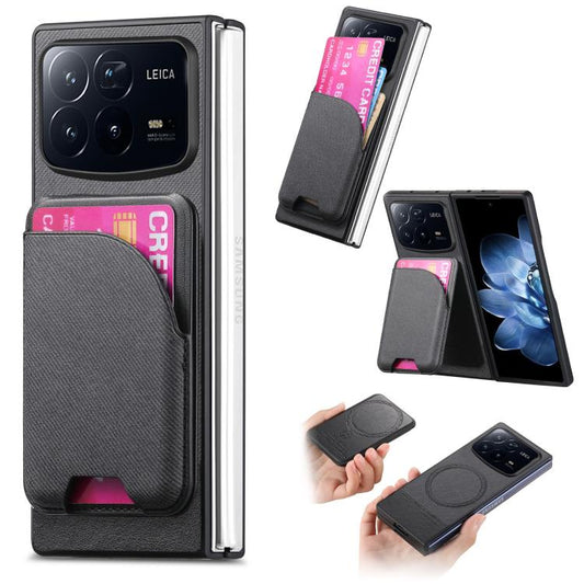 Twill Fabric Leather Skin Card Bag Magnetic Back Phone Case, For Xiaomi Mix Fold 4  