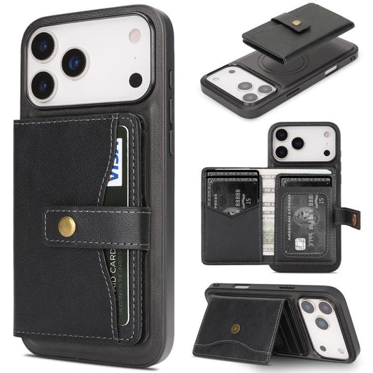 Kalebol Magnetic Button Card Bag MagSafe Ring Leather Phone Case, For iPhone 17 Pro Max, For iPhone 17 Pro, For iPhone 17, For iPhone Air  