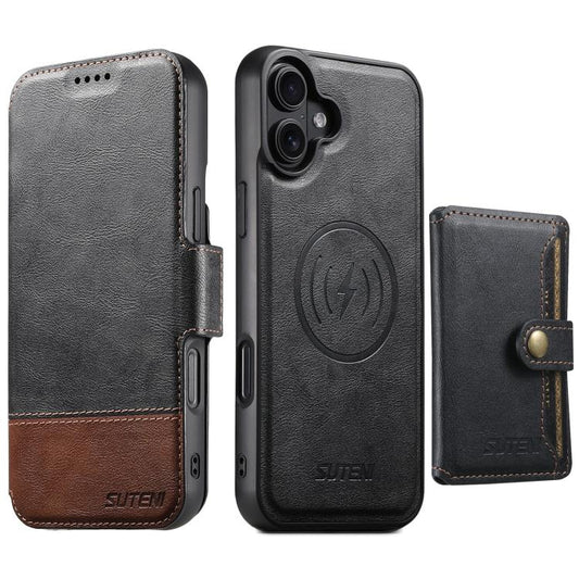 Suteni Q06S1 3-in-1 Splicing Detachable Wallet MagSafe Leather Phone Case, For iPhone 18, For iPhone 18 Pro, For iPhone 18 Pro Max, For iPhone 17 Pro Max, For iPhone 17 Pro, For iPhone 17, For iPhone Air, For iPhone 16 Pro Max  