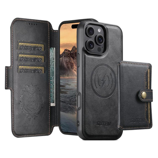 Suteni Q07S1 3-in-1 Detachable Wallet MagSafe Splicing Leather Phone Case, For iPhone 13 Pro Max, For iPhone 13 Pro, For iPhone 13, For iPhone 12, For iPhone 12 Pro Max, For iPhone 12 Pro  