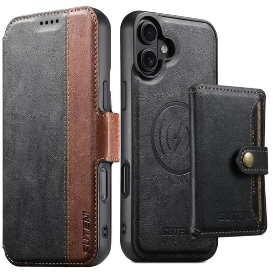 Suteni Q07S1 3-in-1 Detachable Wallet MagSafe Splicing Leather Phone Case, For iPhone 17 Pro Max, For iPhone 17 Pro, For iPhone 17, For iPhone Air, For iPhone 16 Pro Max, For iPhone 16 Pro, For iPhone 16 Plus, For iPhone 16  