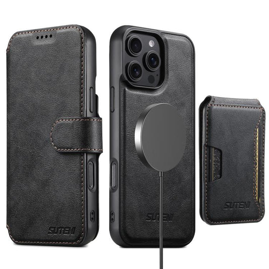 Suteni Q05S3 3-in-1 Detachable Vertical Flip Wallet MagSafe Leather Phone Case, For iPhone 16 Pro, For iPhone 16 Plus, For iPhone 16, For iPhone 15 Pro Max, For iPhone 15 Pro, For iPhone 15 Plus, For iPhone 15, For iPhone 14 Plus  