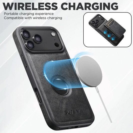Suteni G1S5 2-in-1 Magnetic Detachable Bottle Opener Card Bag Cow Leather Back Phone Case, For iPhone 17 Pro Max, For iPhone 17 Pro, For iPhone 17, For iPhone Air, For iPhone 16 Pro Max, For iPhone 16 Pro, For iPhone 16 Plus, For iPhone 16  