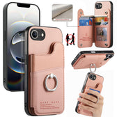 Twill Fabric Ring Multi-card Wallet Vegan Leather Phone Case, For iPhone 17e / 16e, For iPhone 17, For iPhone Air  