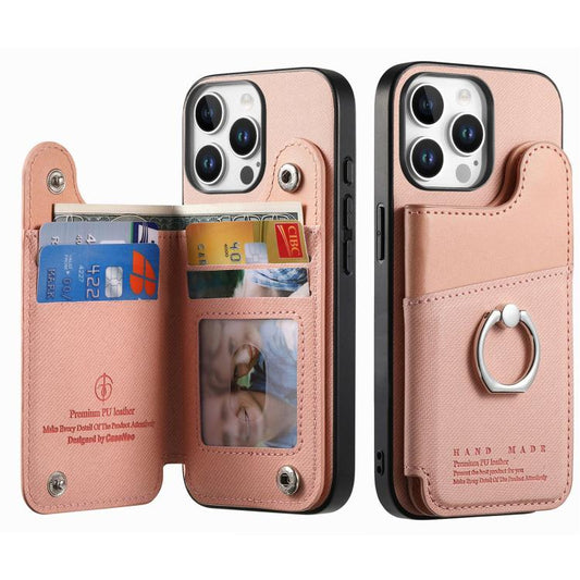 Twill Fabric Ring Multi-card Wallet Vegan Leather Phone Case, For iPhone 12 / 12 Pro, For iPhone 12 Pro Max  
