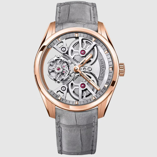 AGELOCER Men's Luxury Skeleton Manual Mechanical Watch Manta Tourbillon Free-sprung Balance Birthday Gift  
