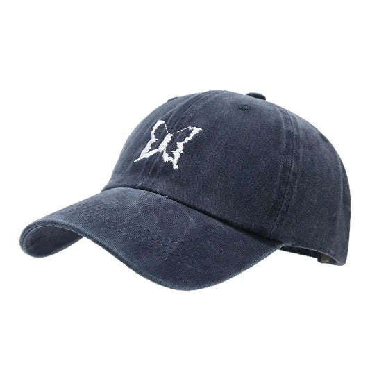 Soft Top Casual Peaked Cap Butterfly Embroidered Sun Hat  