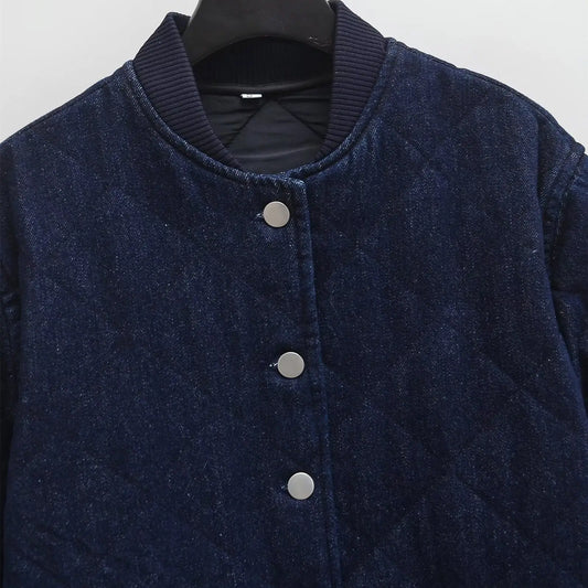 Street standing collar denim washed cotton jacket  