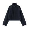 Street standing collar flip chest pocket short collar jacket  