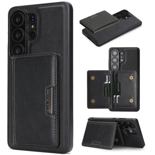 Strong MagSafe Magnetic Two-Fold Card Bag Leather Phone Cases for Samsung Galaxy  