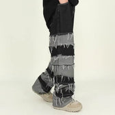 Tassel patchwork jeans men's pants American armband style gradient pants high street ins trendy beggar pants  