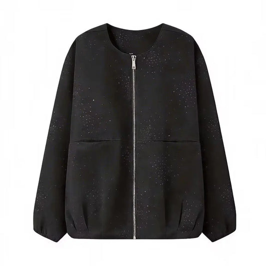Versatile bright diamond round neck jacket top  