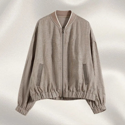Vintage Distressed Stand Collar Linen Jacket Loose Slim Fit Lazy Style Relaxed Zipper Baseball Jacket  