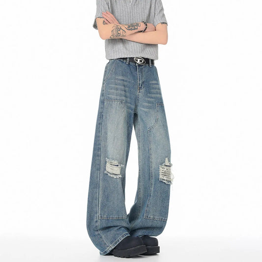 Vintage High Street Faux Ripped Denim Pants  