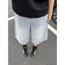 Wide-Leg 7/8 Denim Pants Men's Meteor Design Loose Shorts  