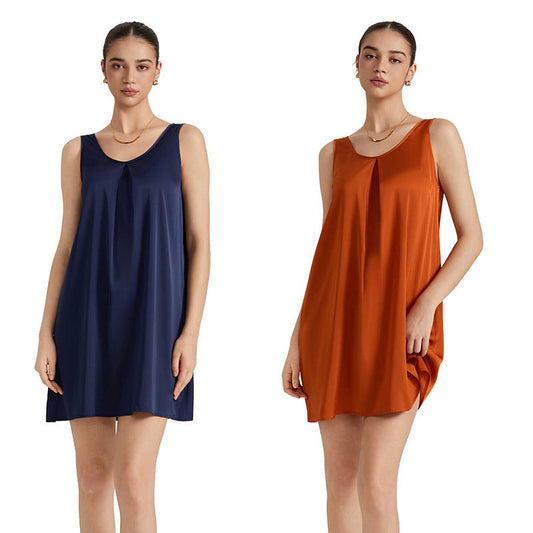 Womens Sleeveless Satin Chiffon V-Neck Nightdress  