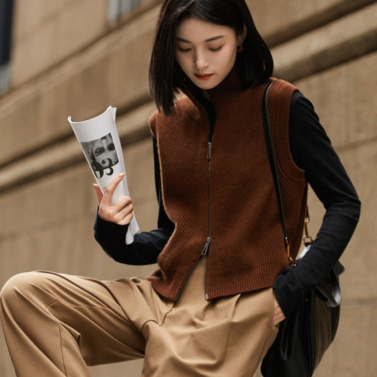 Women's Wool Loose-Knit Cardigan Vest  
