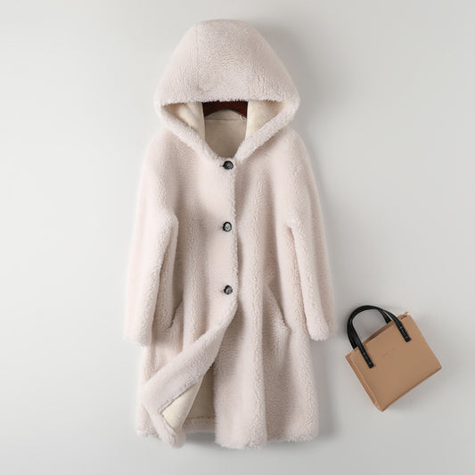 Women's Hooded Lambswool Warm Coat