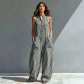 Fashionable Loose V-Neck Long Striped Jumpsuit  