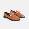Beige Calf Leather Loafers – Elegant Women’s Flat Shoes With Metal Stud Detail