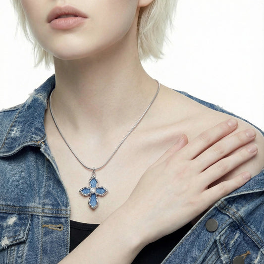 Denim Cross Necklace  